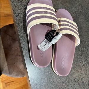 Adidas Women's Lavender and Beige Slide Sandals